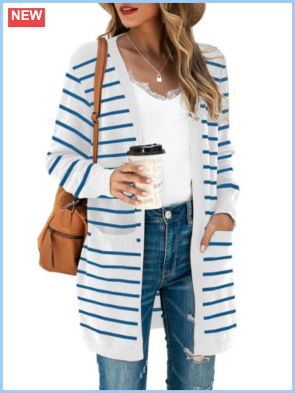 Women's Open Front Long Duster Cardigan Viscose Blend Knit with Pockets